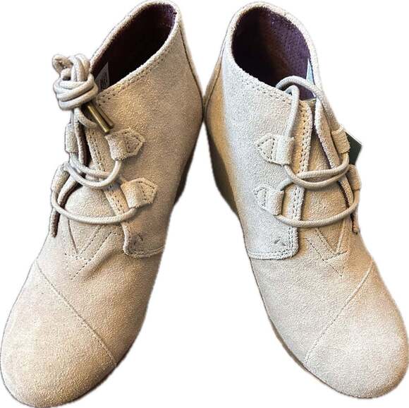 TOMS Shoes - TOMS Women's Kala Lace-Up Wedge Ankle Boots in Desert Taupe Suede boho NWT